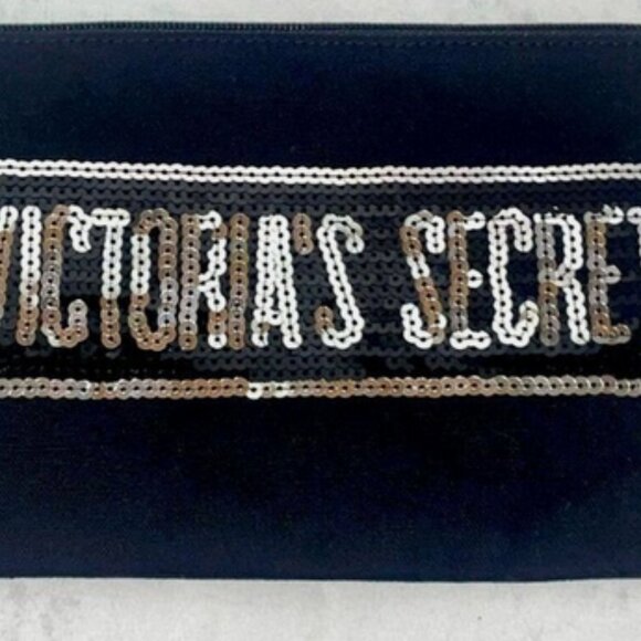 Victoria’s Secret canvas silver sequins wristlet wallet bag zip closure - Picture 3 of 9
